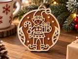 [Laser cut and engrave] Wooden Christmas Ornament Featuring a Festive Elf with Candy Cane and Gift