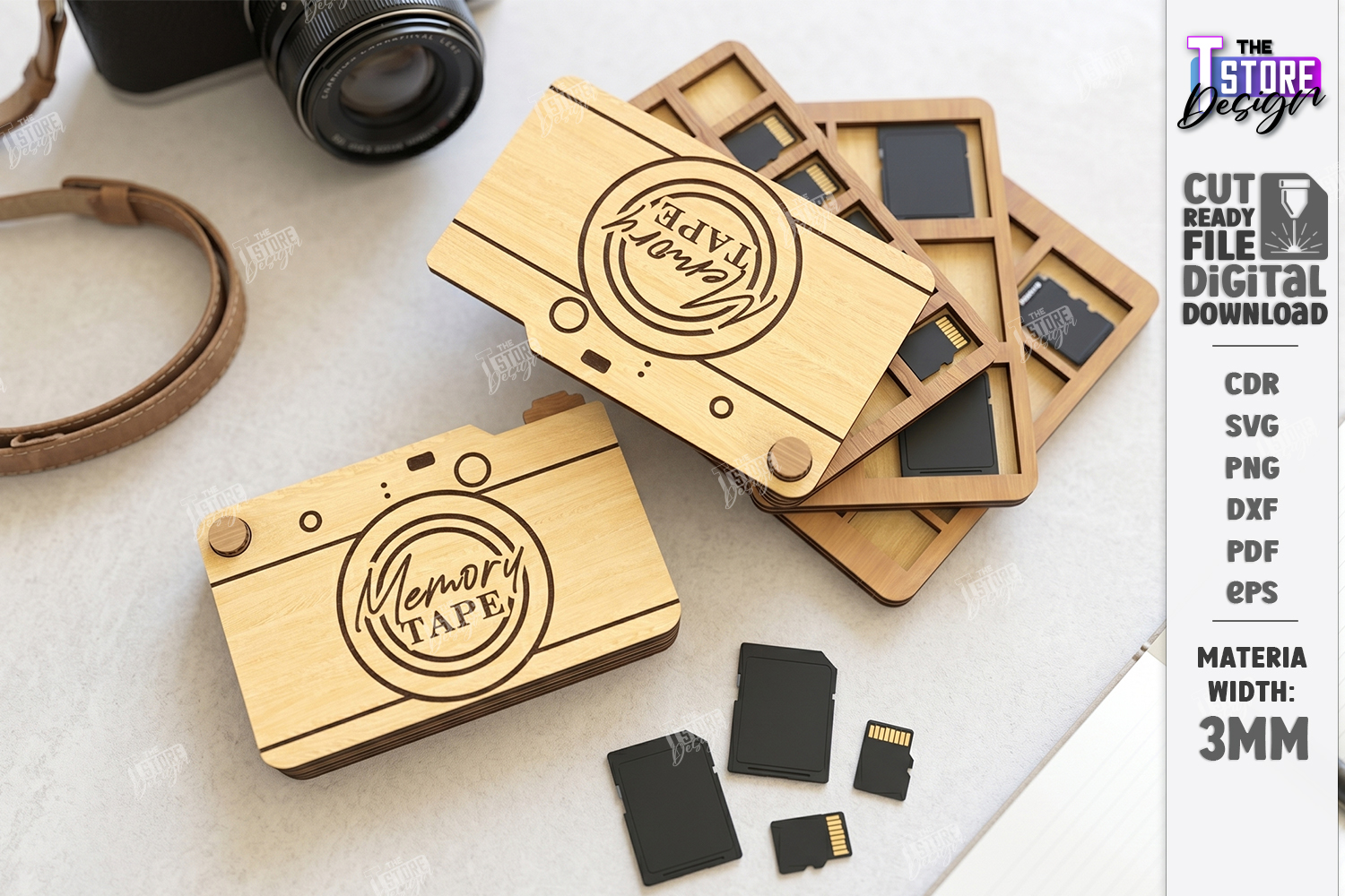 [Laser cut and engrave] Wooden SD Card and Memory Storage Organizer Cases Laser Cut Bundle. SD Card Case. Storage Box