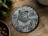 [Laser cut and engrave] Round Slate Coaster Featuring Bigfoot Baseball Fan Illustration