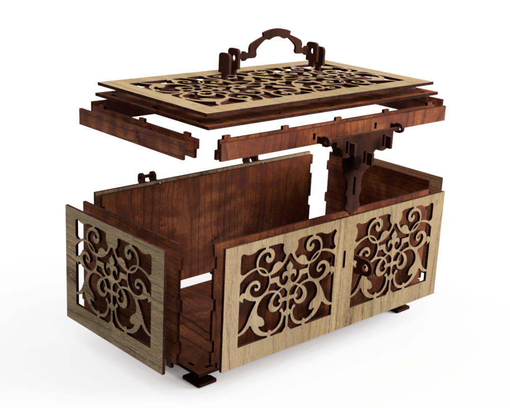 [Laser cut and engrave] Decorative Wooden Keepsake Box with Ornate Filigree Overlay