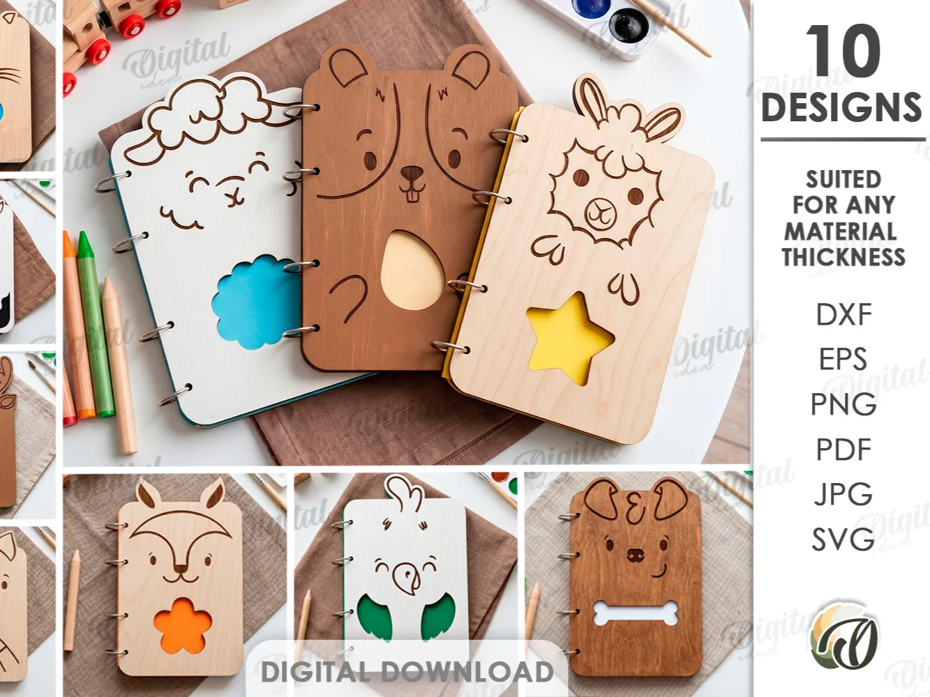 Cute Notebook Covers Bundle. Animal Journal Cover Laser Cut Files. Kids Notebook. School SVG. 4 Ring Binder. Children's Planner