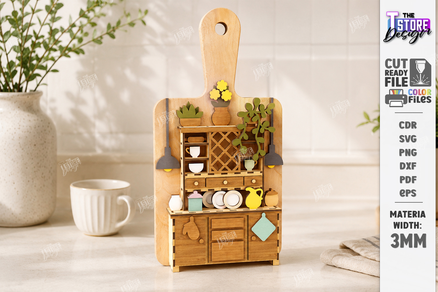 [Laser cut and engrave] Miniature Kitchen Scene Wall Hanging Cutting Board Decor Laser Cut Bundle. Mini Kitchen. Home Decor