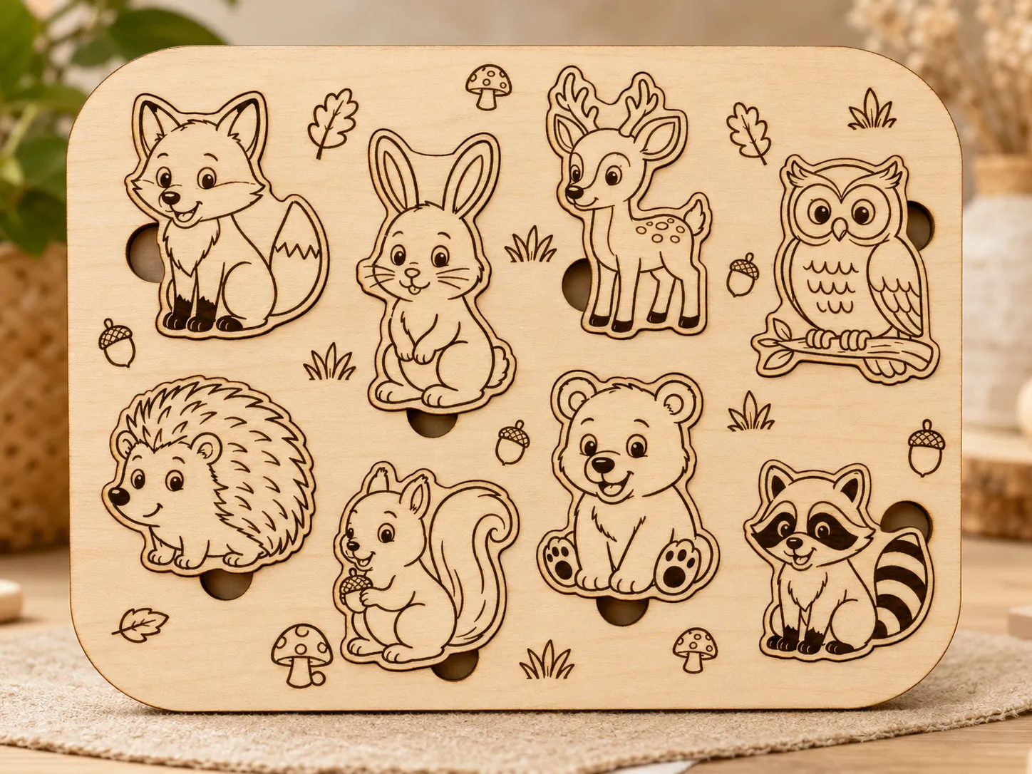 Woodland Animals Montessori-Inspired Wooden Puzzle | 8 Piece Forest Animal Name Learning Puzzle