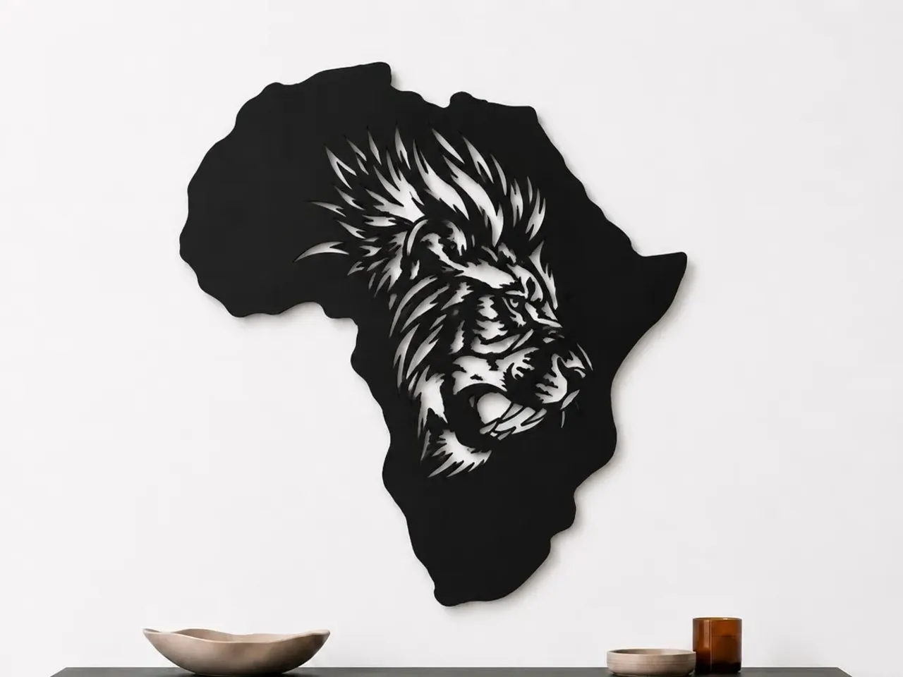 [Laser cut and engrave] Africa Map Wall Art with Lion Head Silhouette