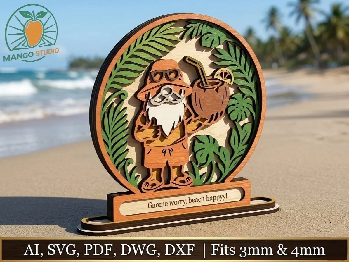 Summer Gnome 3D Layered Laser Cut File