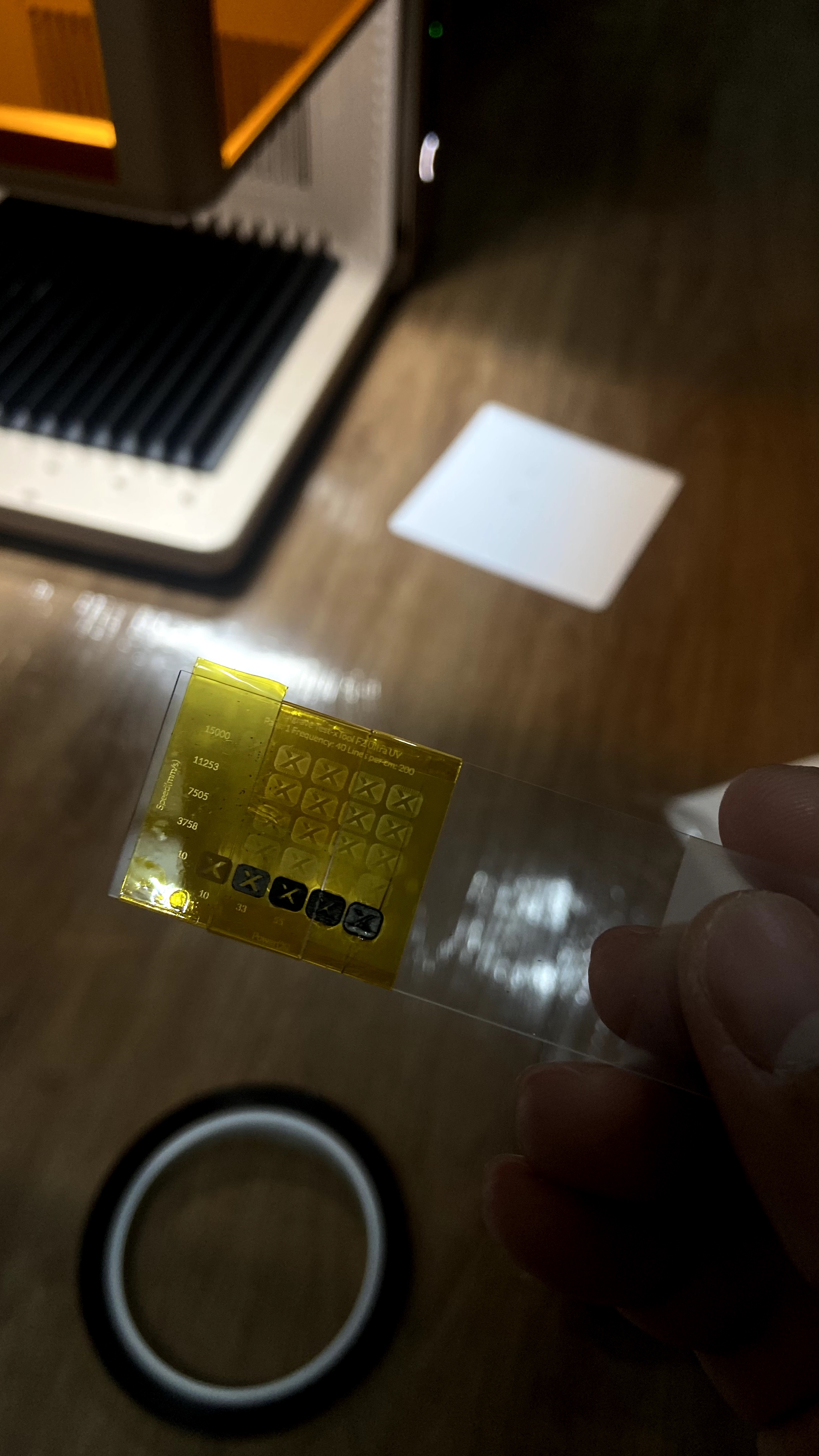 [Laser cut and engrave] Material test on Kapton tape