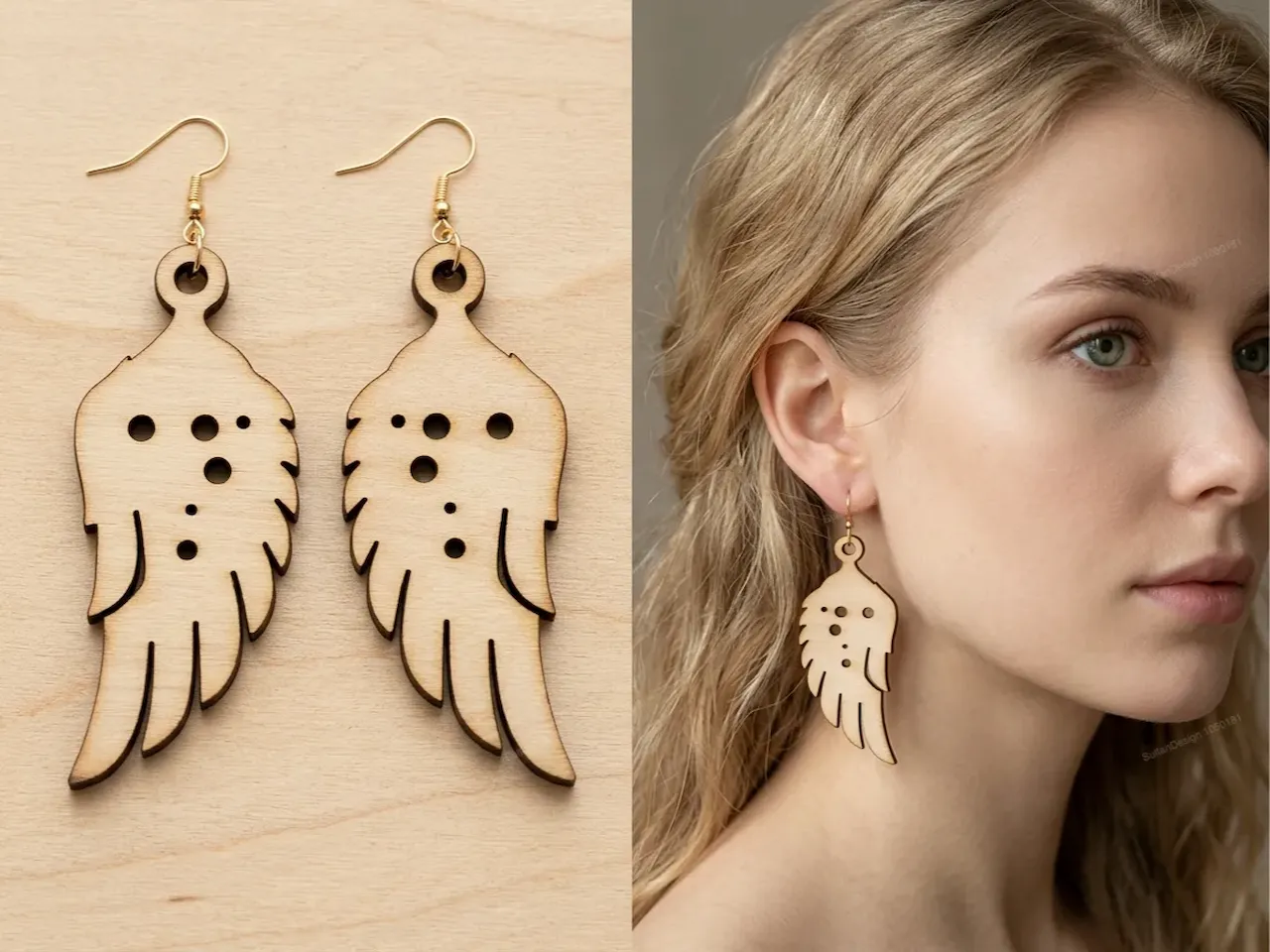 [Laser cut and engrave] Angel Wing Dangle Earrings