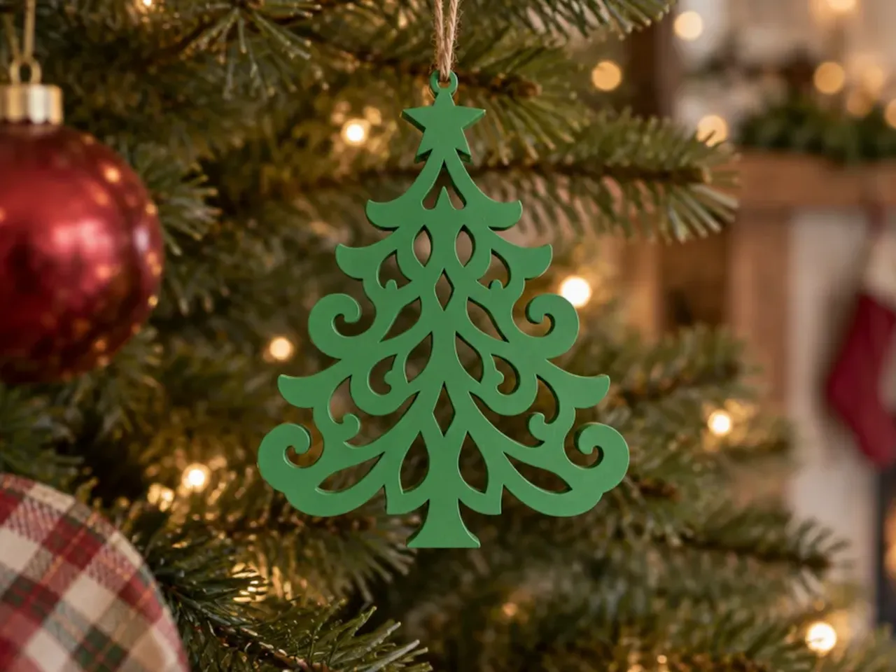 [Laser cut and engrave] Green Filigree Christmas Tree Ornament