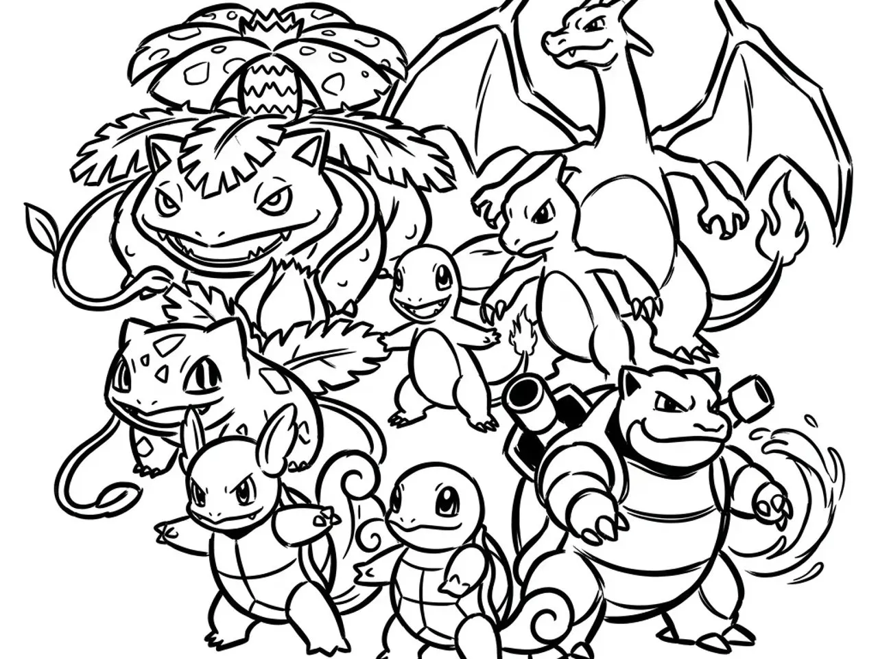 [Laser cut and engrave] Pokemon Character Coloring Page Featuring Venusaur Charizard and Blastoise Evolutions