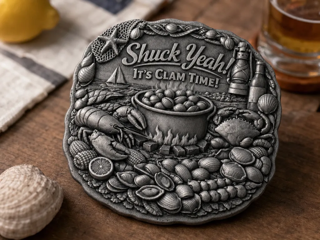 Shuck Yeah It's Clam Time Seafood Boil Coaster or Metal Plaque