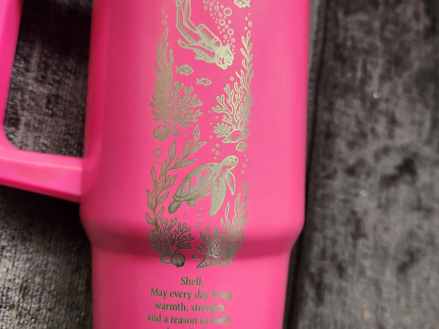Pink Insulated Tumbler with Sea Turtle and Scuba Diver Ocean Motif