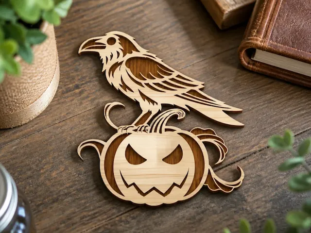 Raven Perched on Jack-o'-lantern Halloween Wall Decor