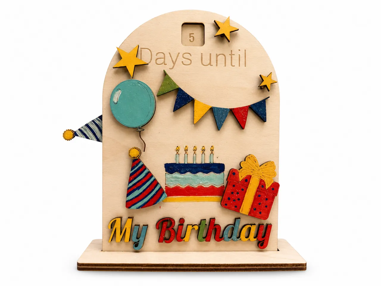 [Laser cut and engrave] Days Until My Birthday Countdown Calendar with Party Theme