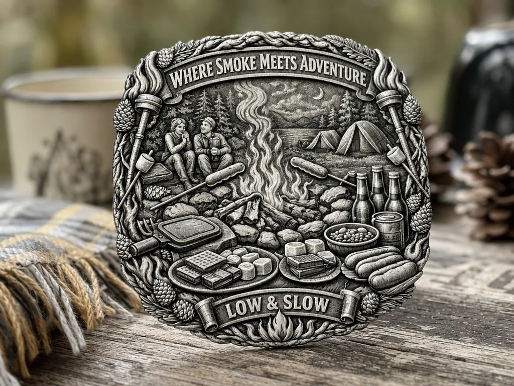 Dove il fumo incontra l'avventura: doga della scena di campeggio Low and Slow coasters idea