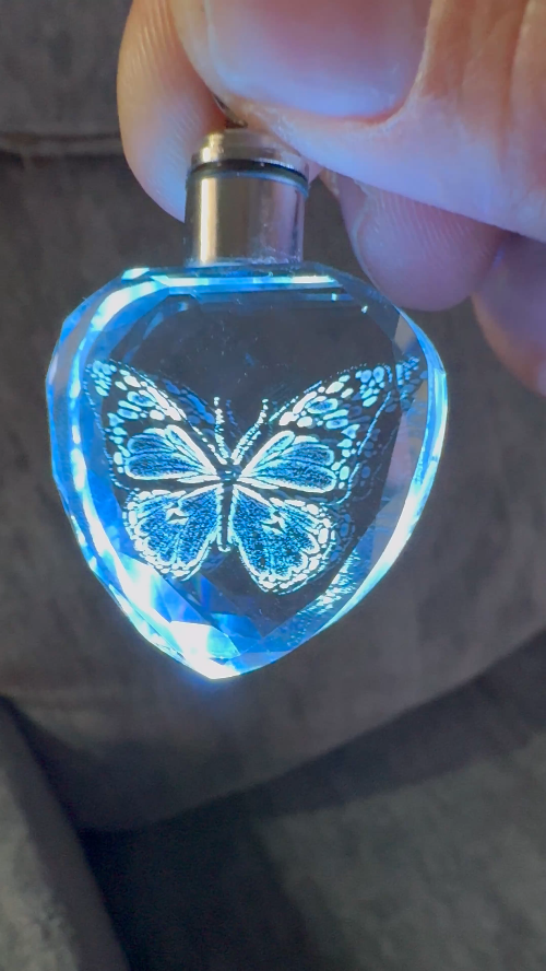 [Laser cut and engrave] Heart-Shaped Crystal Pendant with Butterfly Motif