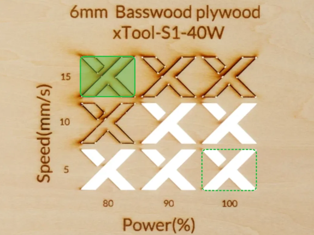 Xtool S1 6mm material test grid for cut