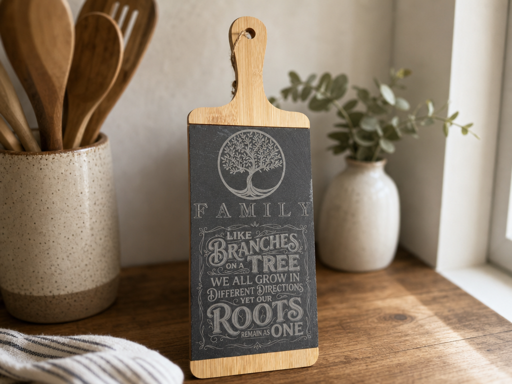Family Tree Quote Slate and Wood Serving Board