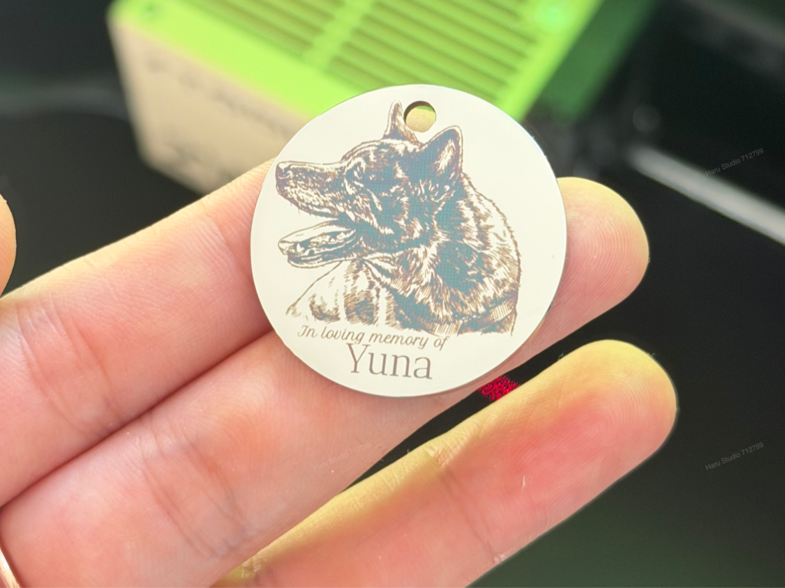 Memorial Pet Tag with Akita Dog Portrait and In Loving Memory of Yuna Text