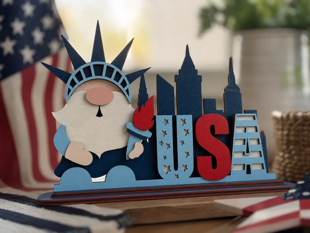 4th of July Stand Laser Cut. Patriotic Statue of Liberty Gnome. Statue of Liberty Gnome USA Tabletop Sign for Independence Day. Holidays. Home Decor