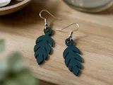 [Laser cut and engrave] Dark Teal Leaf Shape Dangle Earrings