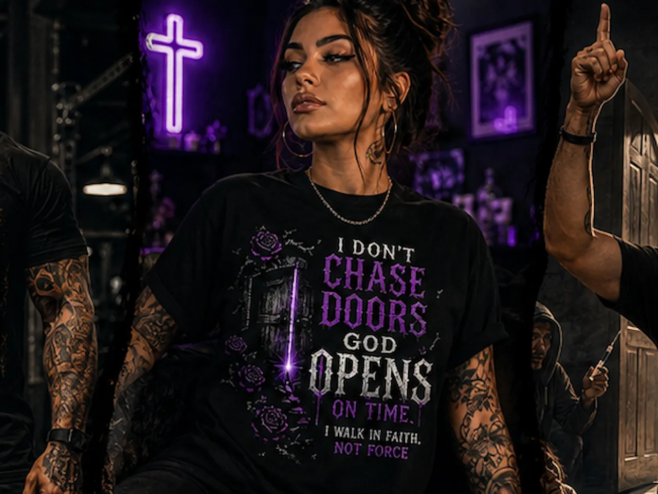 [Laser cut and engrave] I Don't Chase Doors God Opens On Time Graphic T-Shirt