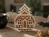 [Laser cut and engrave] Halloween Haunted House Pumpkin Tabletop Sign