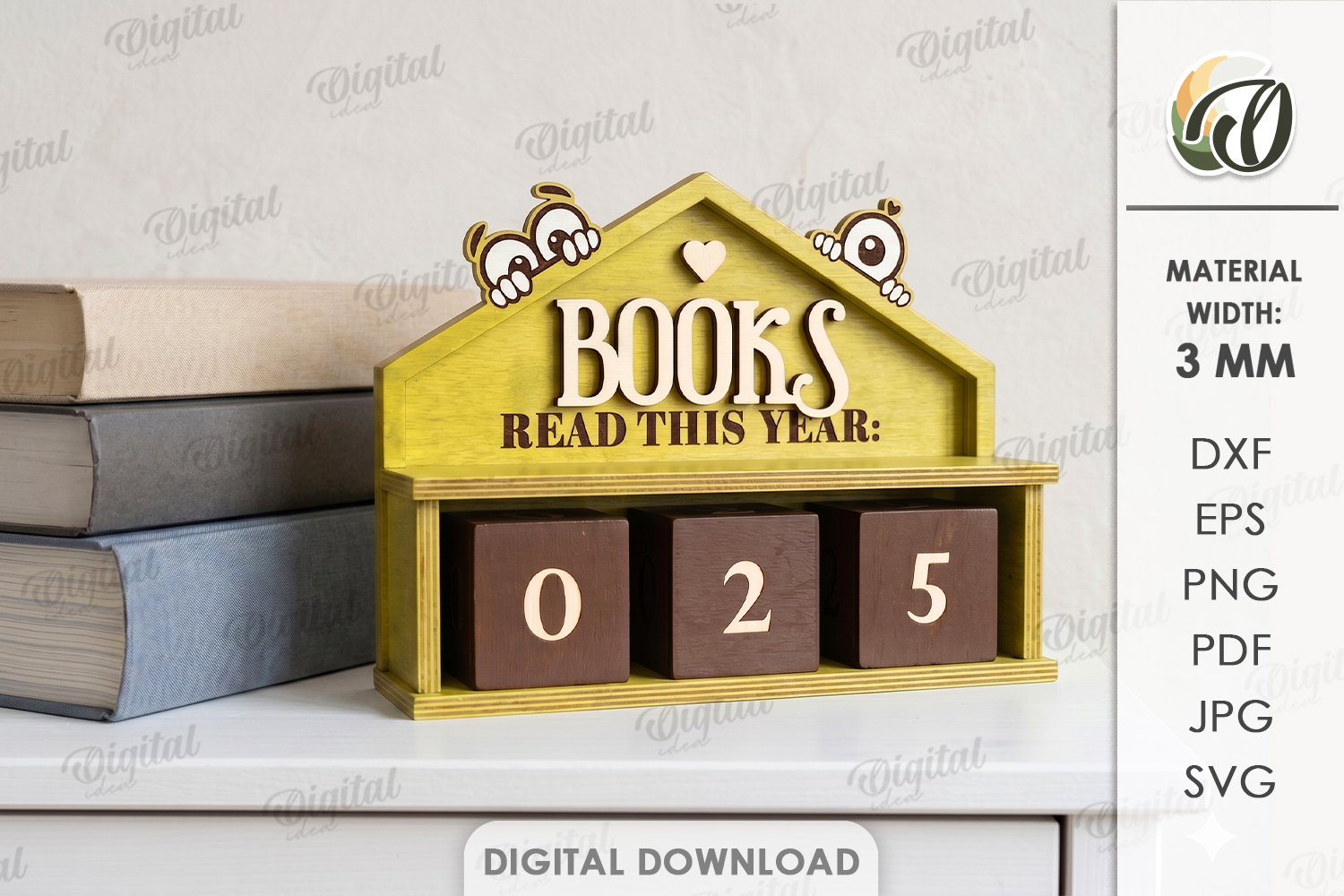 [Laser cut and engrave] 3D Books Read This Year Trackers Bundle. Reading Counter Shelf Decor Laser Cut Files. Book Tracker Display. Kids Room Decor. Book Lover