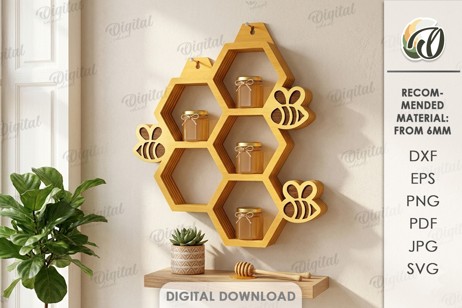 [Laser cut and engrave] 3D Bee Wall Shelves and Stands bundle. Honeycomb Storage shelf laser cut files. Hanging bookshelf svg. Organizer. Display. Bee quotes svg