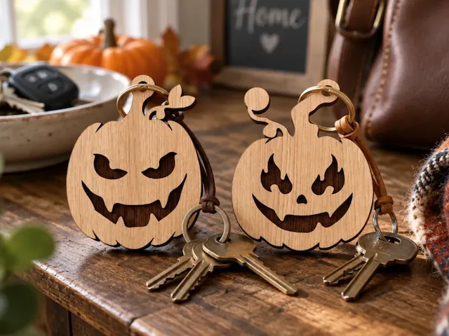 Jack-o'-lantern pumpkin keychain set