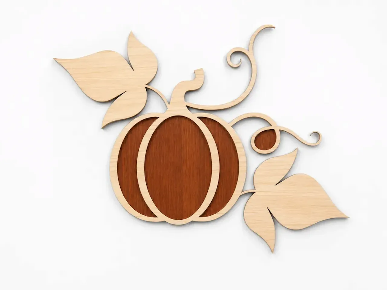 [Laser cut and engrave] Wooden Pumpkin Wall Hanging with Leaves and Vines