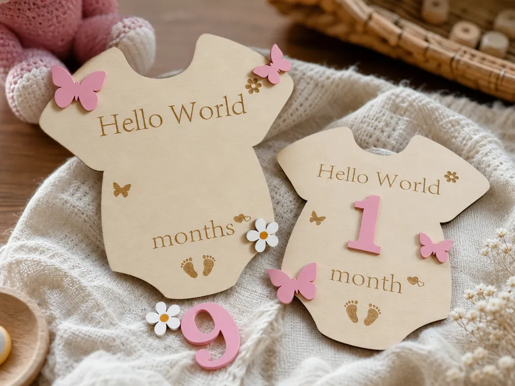 Hello World Baby Milestone Marker Onesie Signs with Butterfly Accents
