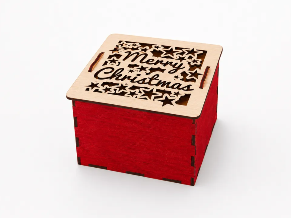 Christmas Gift Box SVG Laser Cut File | 11x11x11 cm Wooden Holiday Box Template for 3mm Material | Digital Download