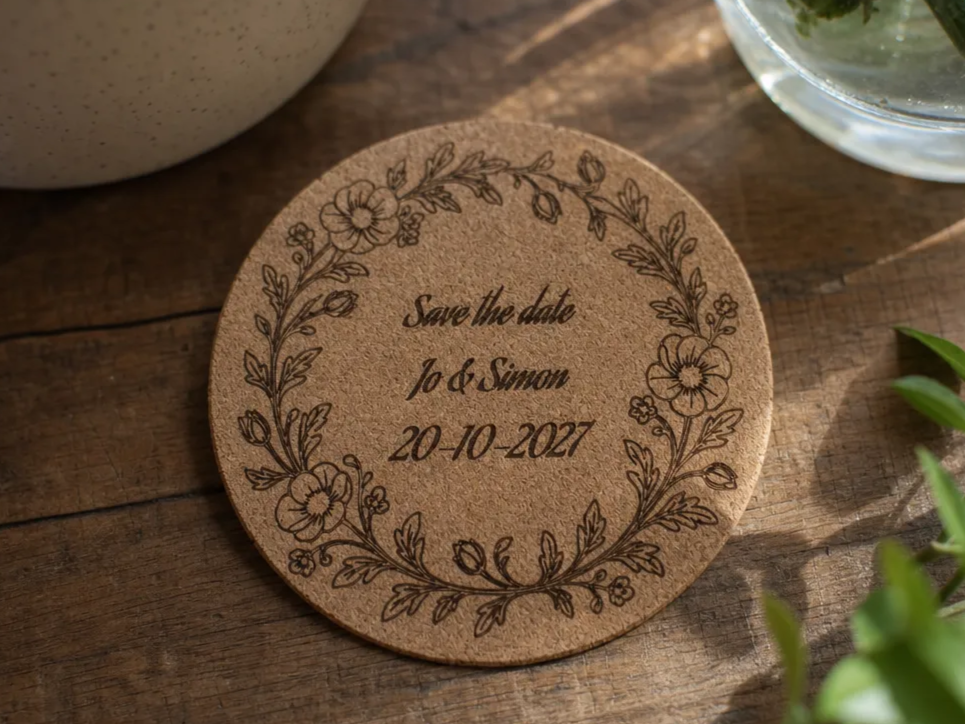 Floral Save the Date Cork Coaster for Wedding