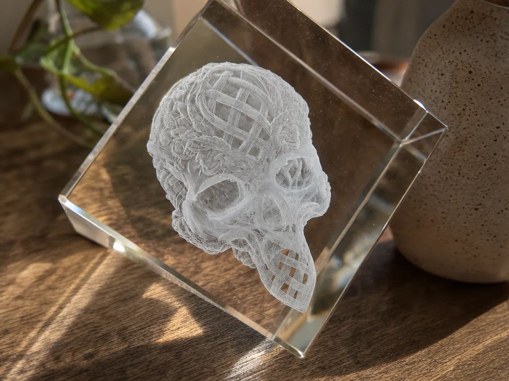Bloc en verre avec crâne orné de motifs Celtics