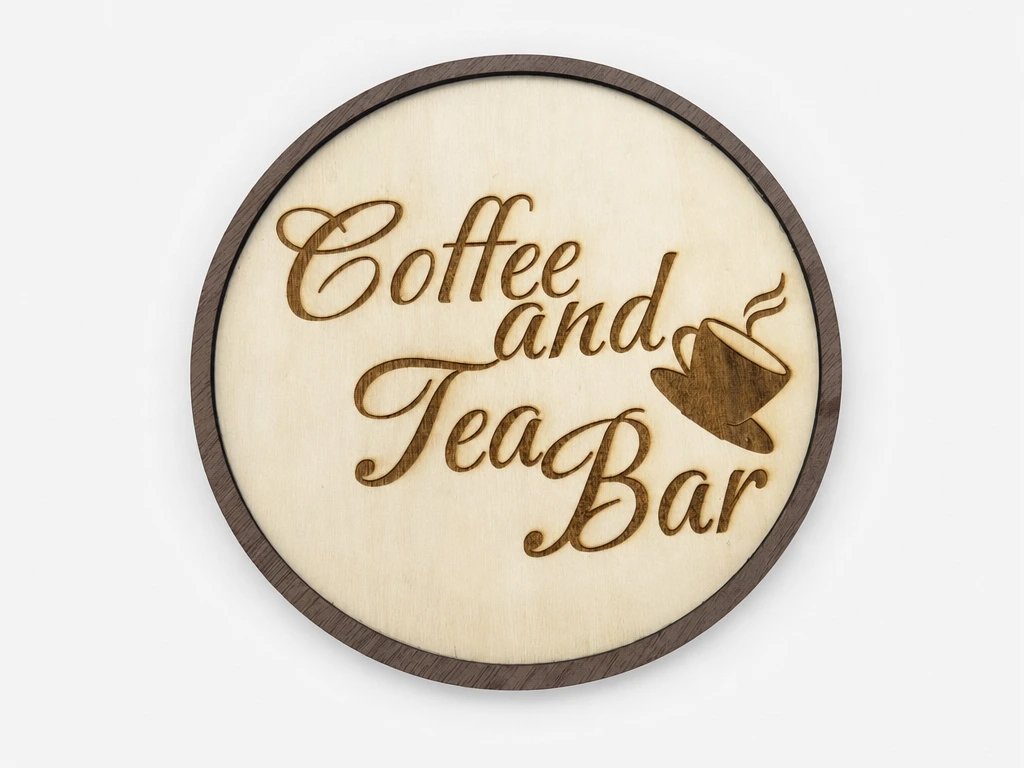 Coffee and Tea Bar Round Wooden Wall Sign