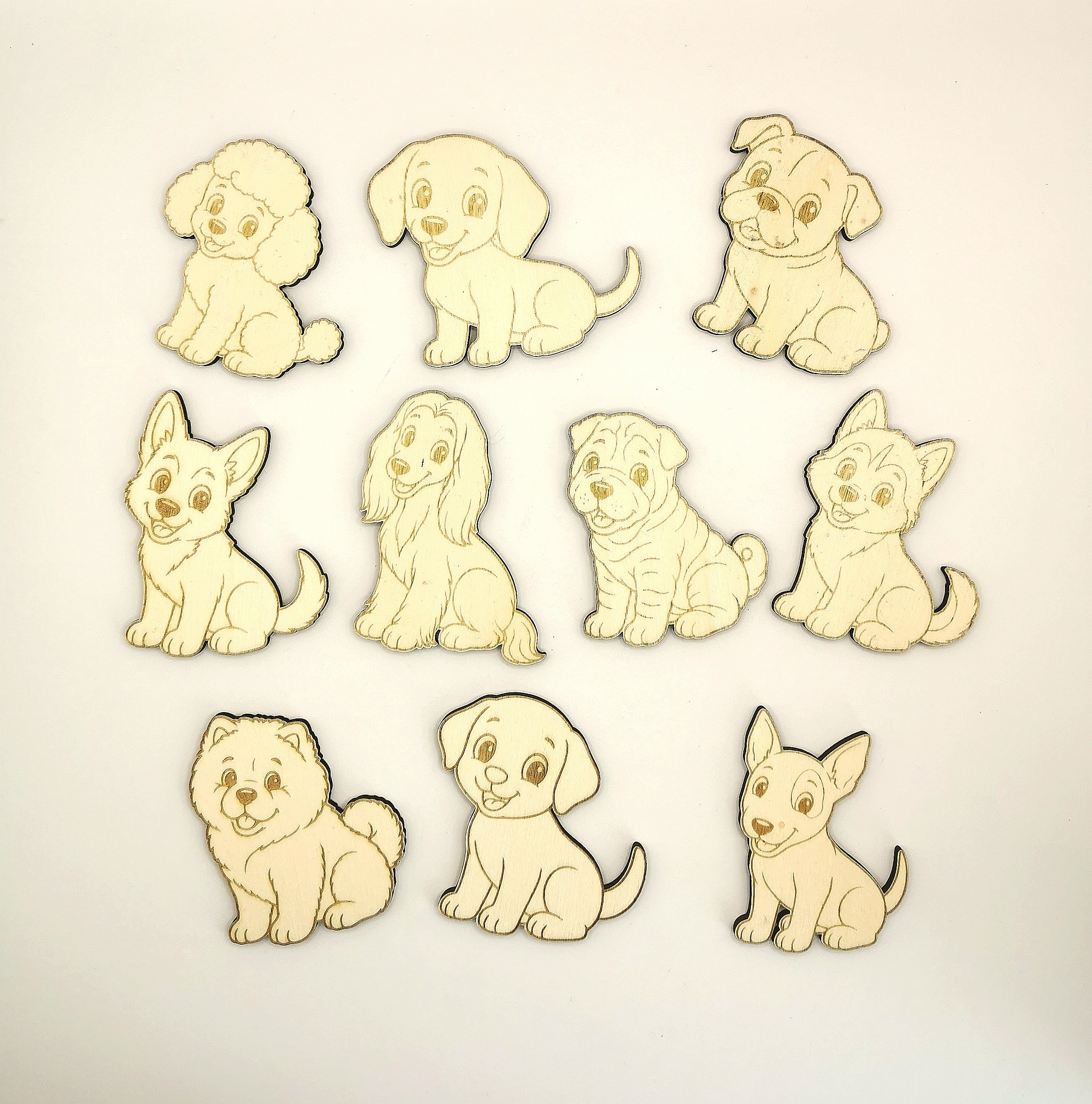10 Puppy Fridge Magnets Bundle – Adorable Wooden Dog Magnet Collection, Laser Cut SVG & XCS Files for DIY Home Decor and Pet Lovers 4