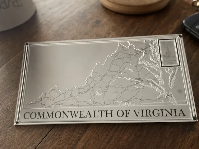 Commonwealth of Virginia Acrylic Map
