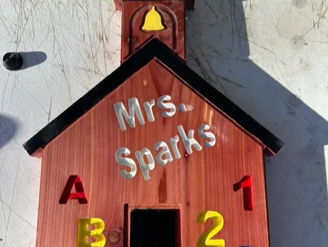 Personalized Wooden Schoolhouse Teacher Sign with Alphabet and Numbers