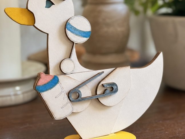 Baby Girl or Baby Boy Wooden Goose Shelf Sitter