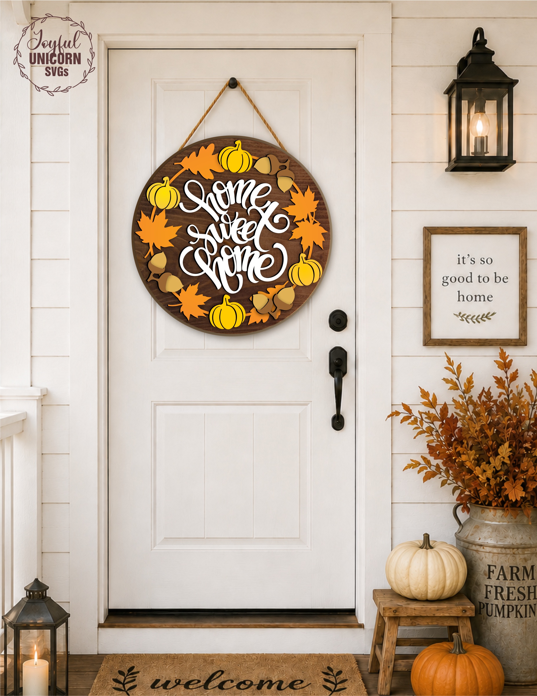 [Laser cut and engrave] Autumn Round Door Sign Bundle SVG, Home Sweet Home Fall Wreath, Tis the Fall Season Door Hanger SVG, Laser Cut File for Glowforge, CNC, Xtool