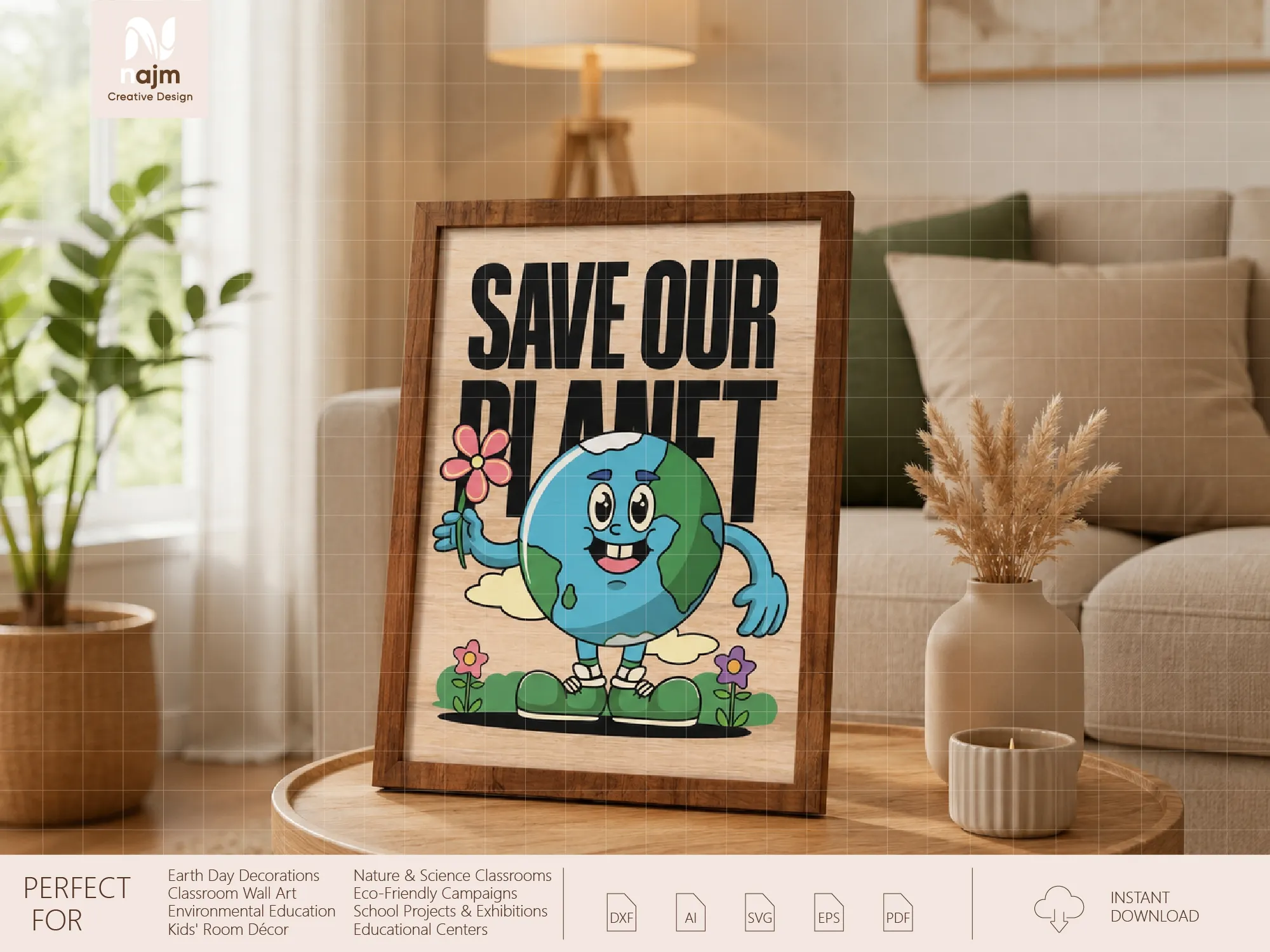 Save Our Planet Earth Day Poster with Cartoon Globe Illustration