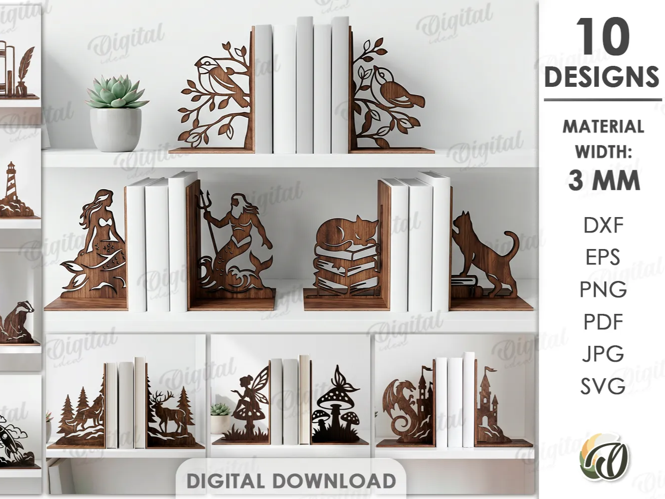 10 Bookend SVG Bundle. Laser Cut Files for Glowforge & CNC. Bookshelf Decor SVG. Wooden Book Holder template. Library. Book lover gift