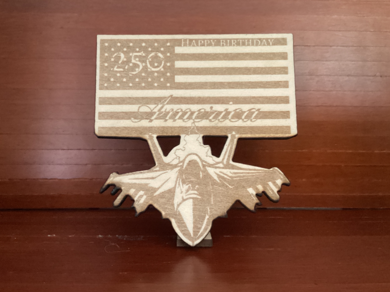 Happy Birthday America 250th Anniversary Fighter Jet Tabletop Sign