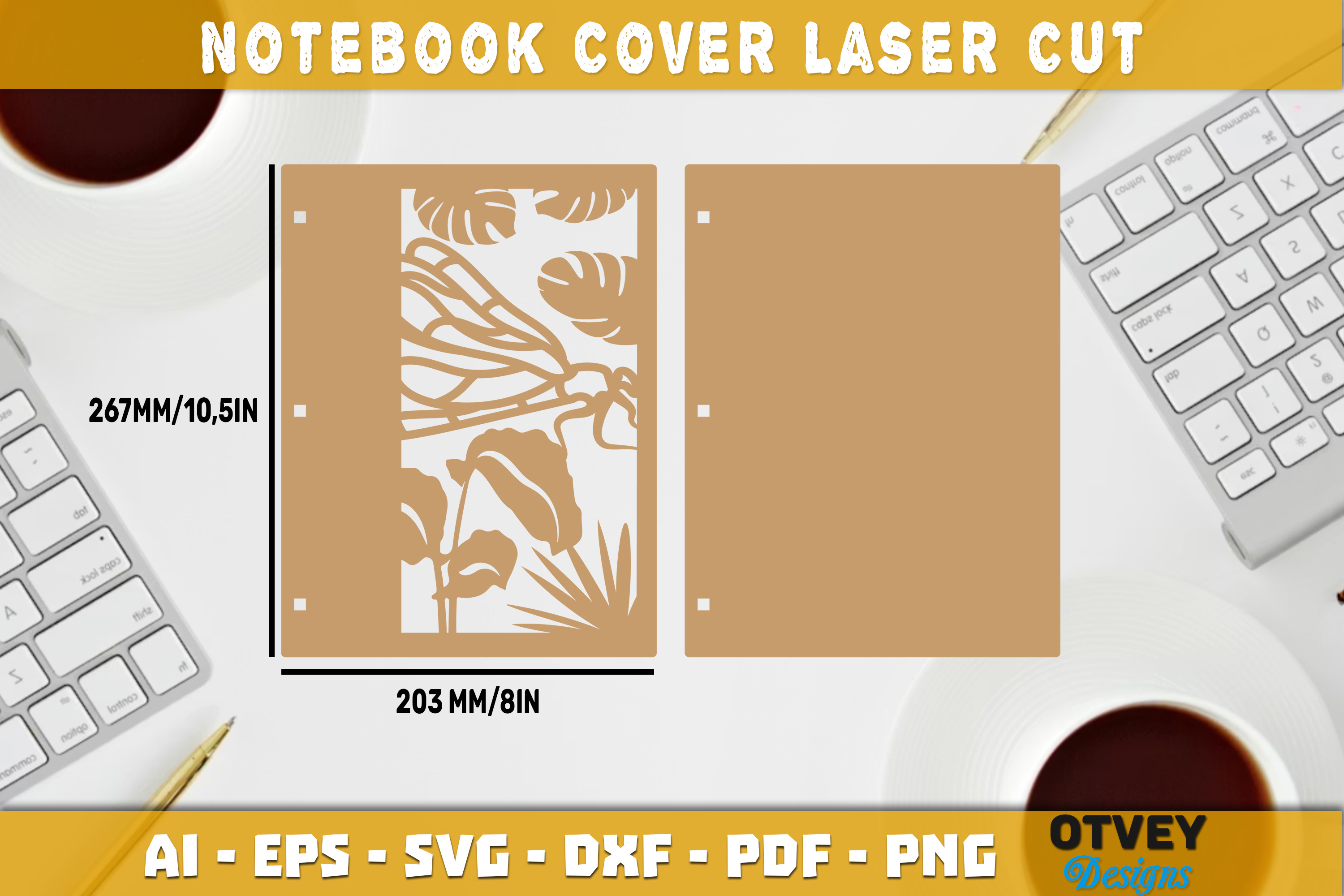 [Laser cut and engrave] Wooden Notebook with Tropical Leaf Cutout Cover