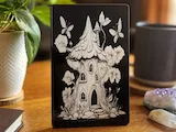 [Laser cut and engrave] Fairy Mushroom House Illustration on Black Plaque