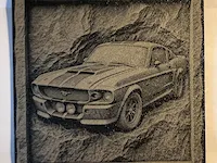[Laser cut and engrave] Classic Ford Mustang Fastback Stone Relief Wall Plaque