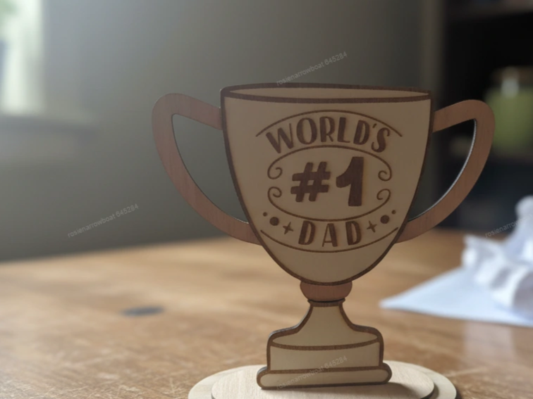 World's Number One Dad Wooden Trophy Award