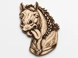 [Laser cut and engrave] Holz-Wandbild mit lustigem Pferdekopf und herausgestreckter Zunge