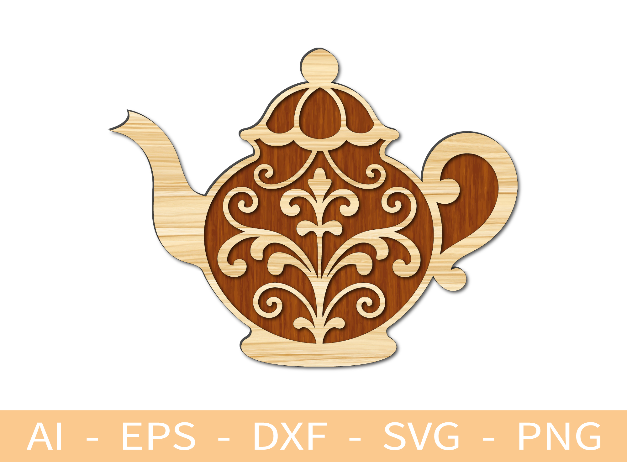 [Laser cut and engrave] Teapot - Decorative Laser Cut Design