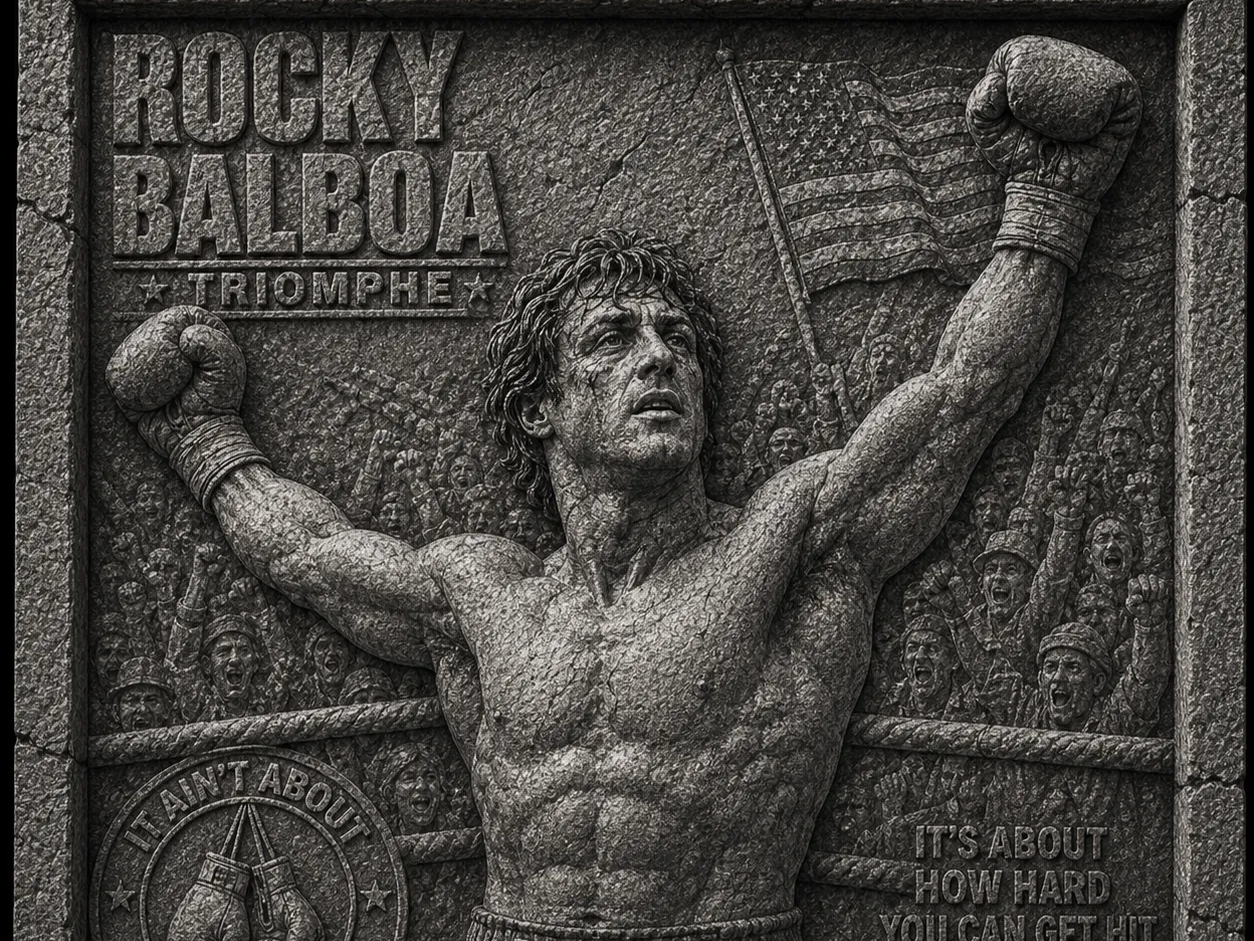 Plaque murale en relief Rocky Balboa avec citation inspirante